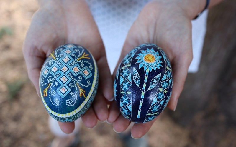 A photo of Kristine's pysanka eggs